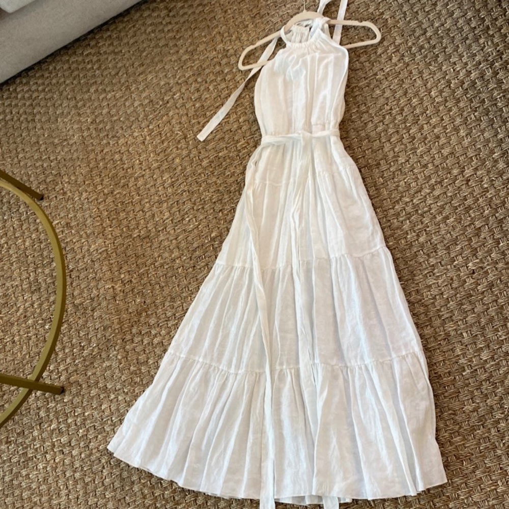 ZARA White Linen Tiered Maxi Dress